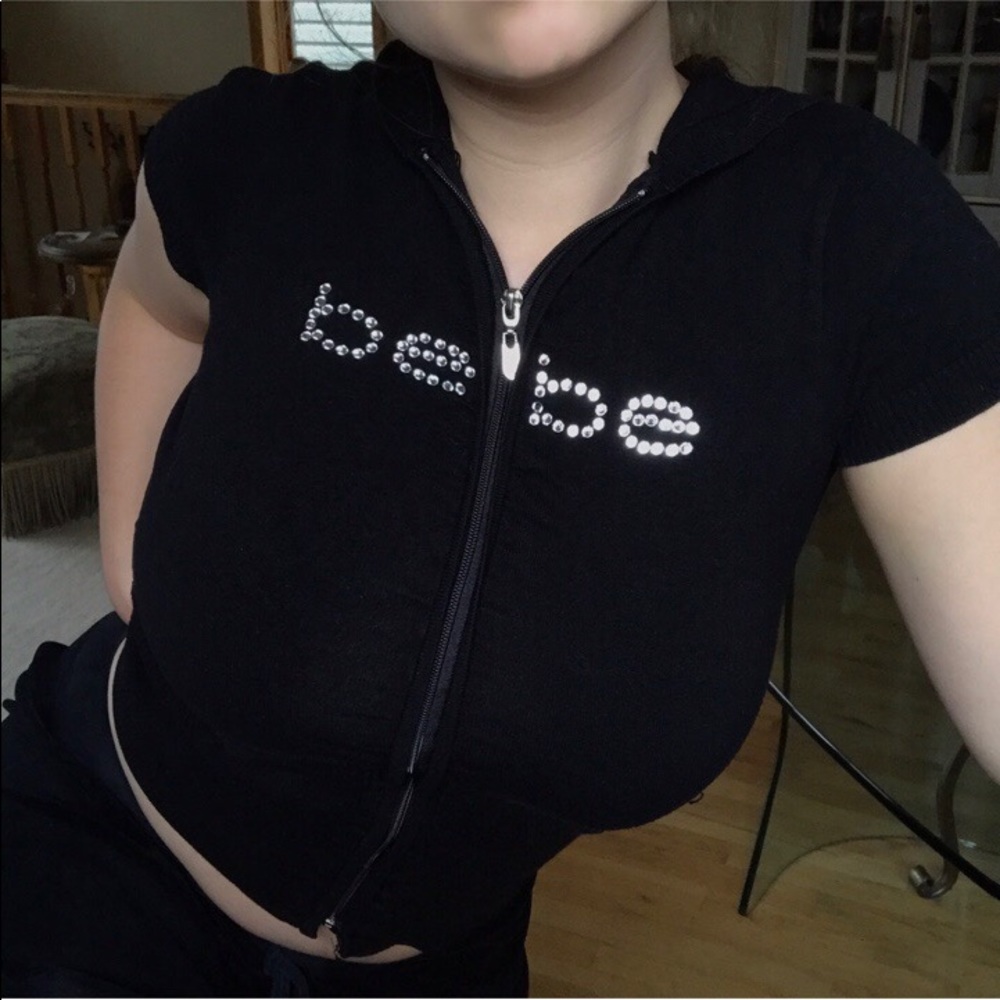 Y2K rhinestone Bebe short sleeve sweater !